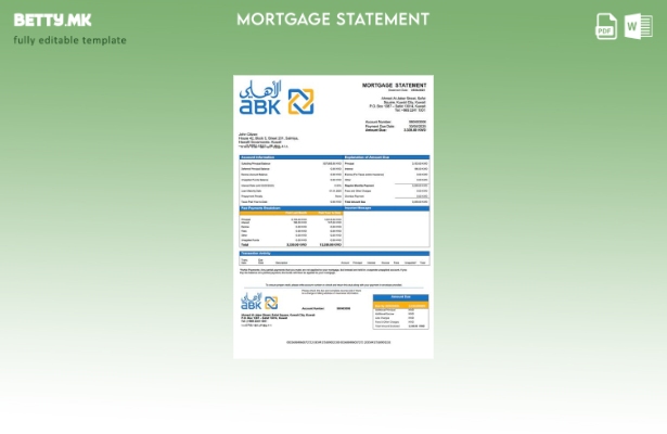 модерен стил Кувајт Ал Ахли банка на Кувајт изјава за хипотека Шаблон за Word и 